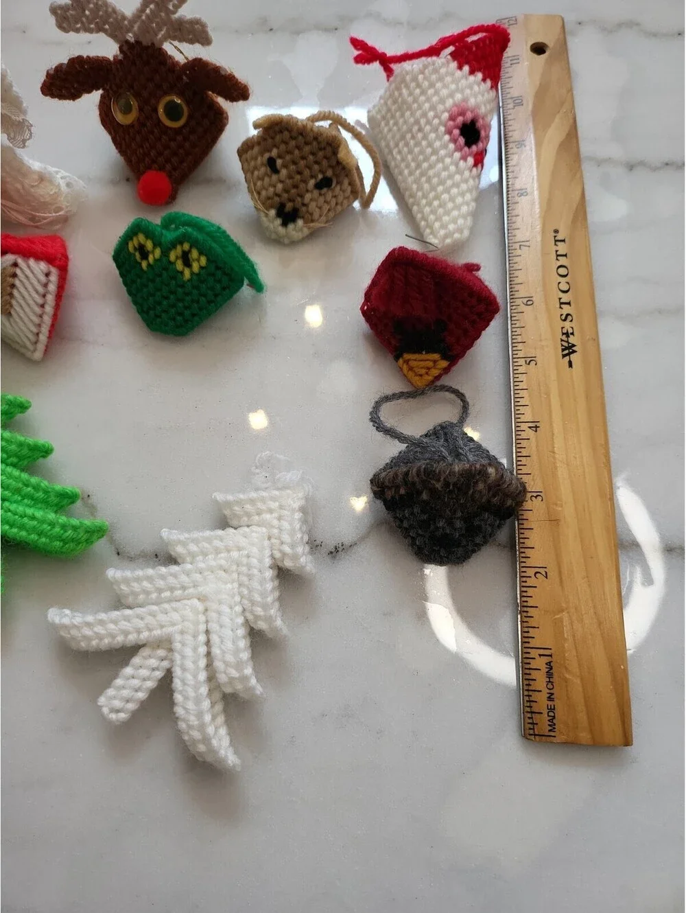 Vintage Plastic Canvas Needlepoint Christmas Ornaments Lot of 12 Circa 1980s
